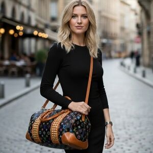 Authentic Louis Vuitton Black Multicolor Courtney MM HandbagTR1180